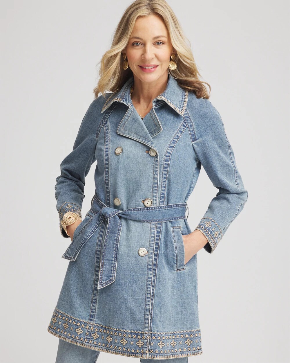 CHS_DENIM TRENCH JKT W EMB